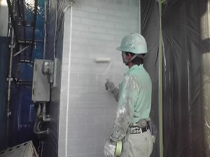 養生、外壁下塗り、軒塗装